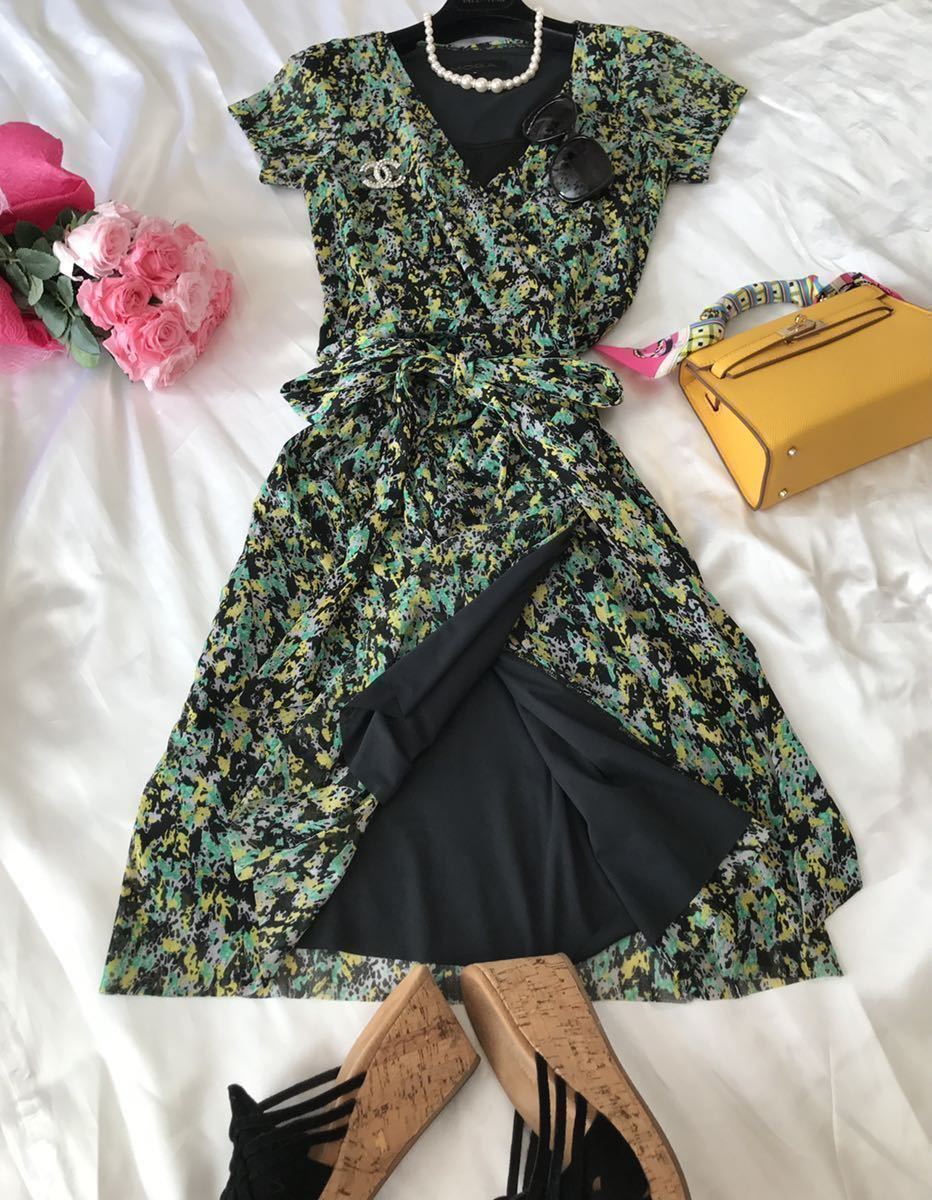 モガ Moga大人のモダン柄 ウエストリボン スタイル美人クールカッコイイ サマーカシュクールワンピース Mサイズ 売買されたオークション情報 Yahooの商品情報をアーカイブ公開 オークファン Aucfan Com