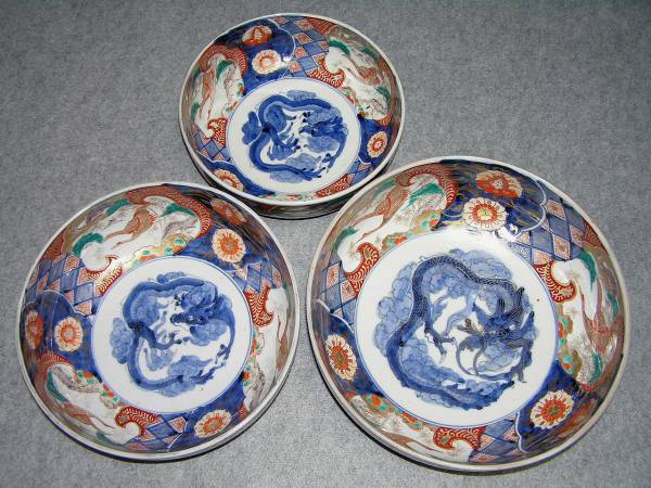 日本激安ネット通販 古伊万里 錦絵三ツ鉢 25ー31㎝江戸後期 茶道具 木箱