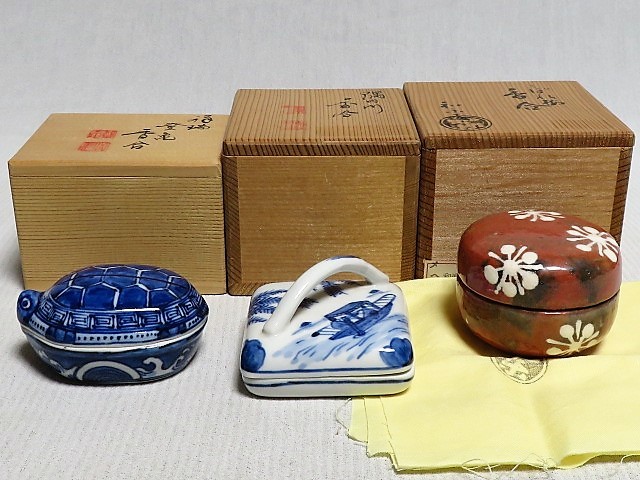 初代 小川長楽(長友軒) 松上鶴赤茶碗 共箱 茶道具 本物保証