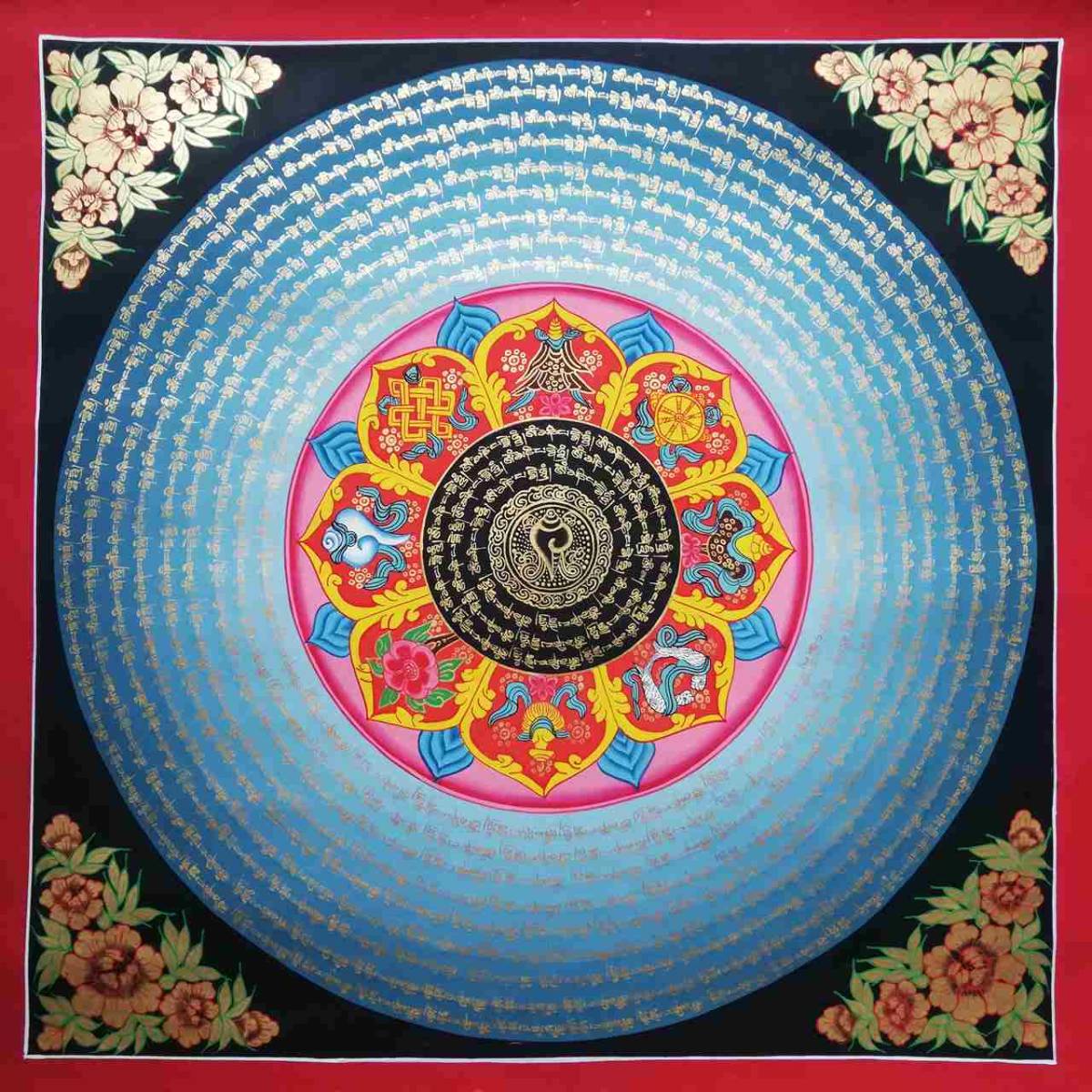 西蔵密教 肉筆 八吉祥 マントラ 曼荼羅 細密画 55.5cm 一点もの 検索 