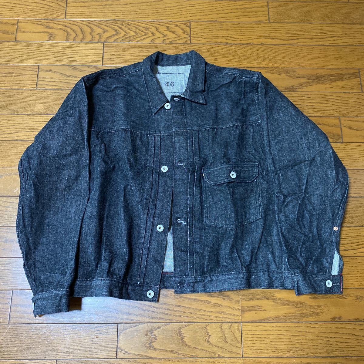 新品46THREE FACEブラックデニムジャケット1st☆黒T-backTバックスリー 