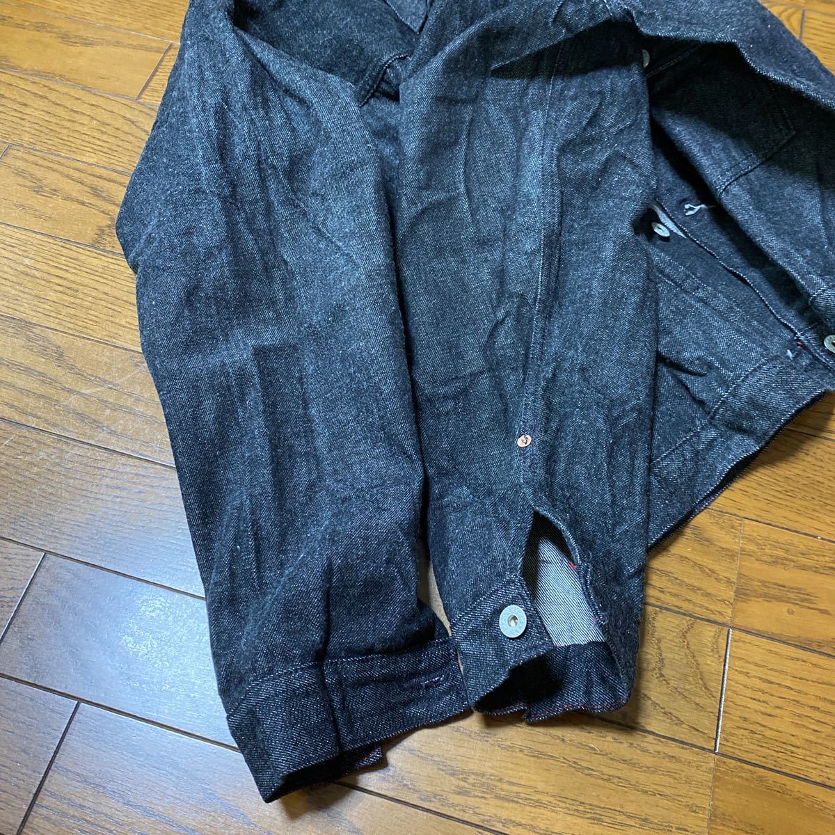 新品46THREE FACEブラックデニムジャケット1st☆黒T-backTバックスリー 