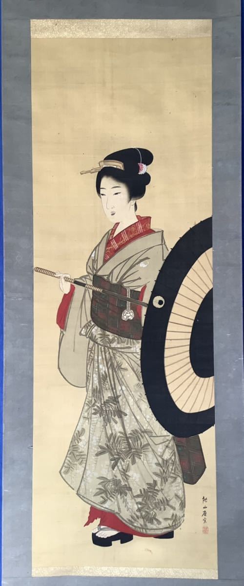 掛軸 肉筆 北舟筆 月下美人図 絹本着色 古美術 骨董 【公式通販】