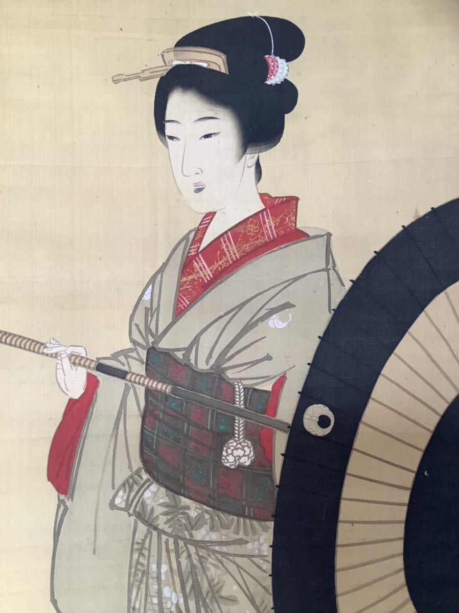 掛軸 肉筆 北舟筆 月下美人図 絹本着色 古美術 骨董 【公式通販】
