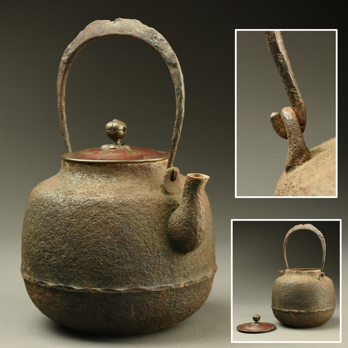 【美品】茶飯釜 茶事 茶道具 時代名品 鉄製 古多】時代 釜師系 繰口鉄瓶 c36◇忠三朗？/煎茶道具/古