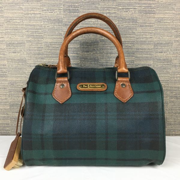 RALPHLAUREN/ラルフローレン　緑チェック柄　ボストンバッグ　管NO.YB23-26