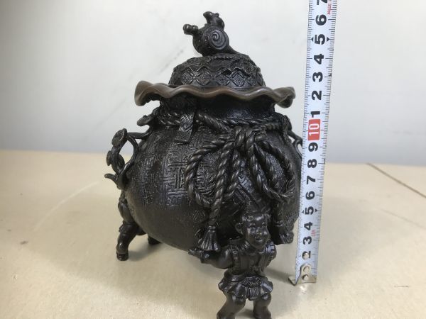 ◇AH66 香炉 香煙 鋳銅 元威 銘入り 高さ約17㎝◇