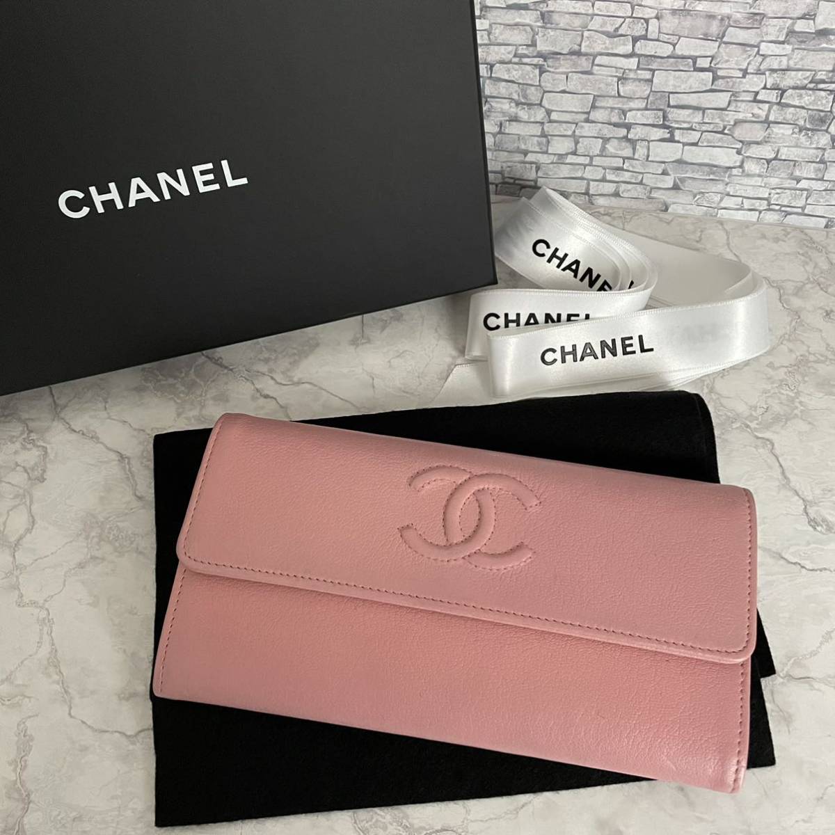 美品 CHANEL 25番台 シャネル ココマーク 二つ折り長財布 おしゃれ 