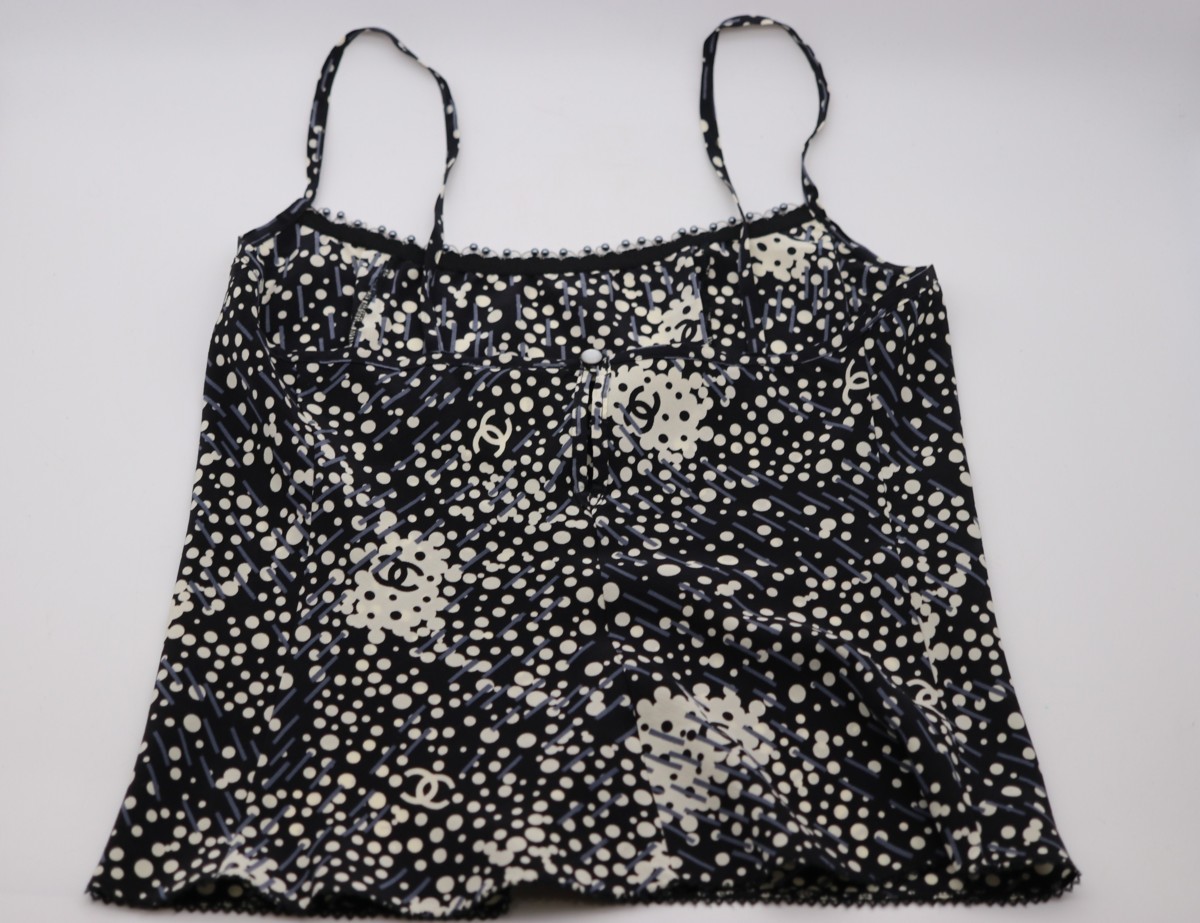 シャネル CHANEL ココマーク ドット柄 ネクタイ チェーン シルク 美品