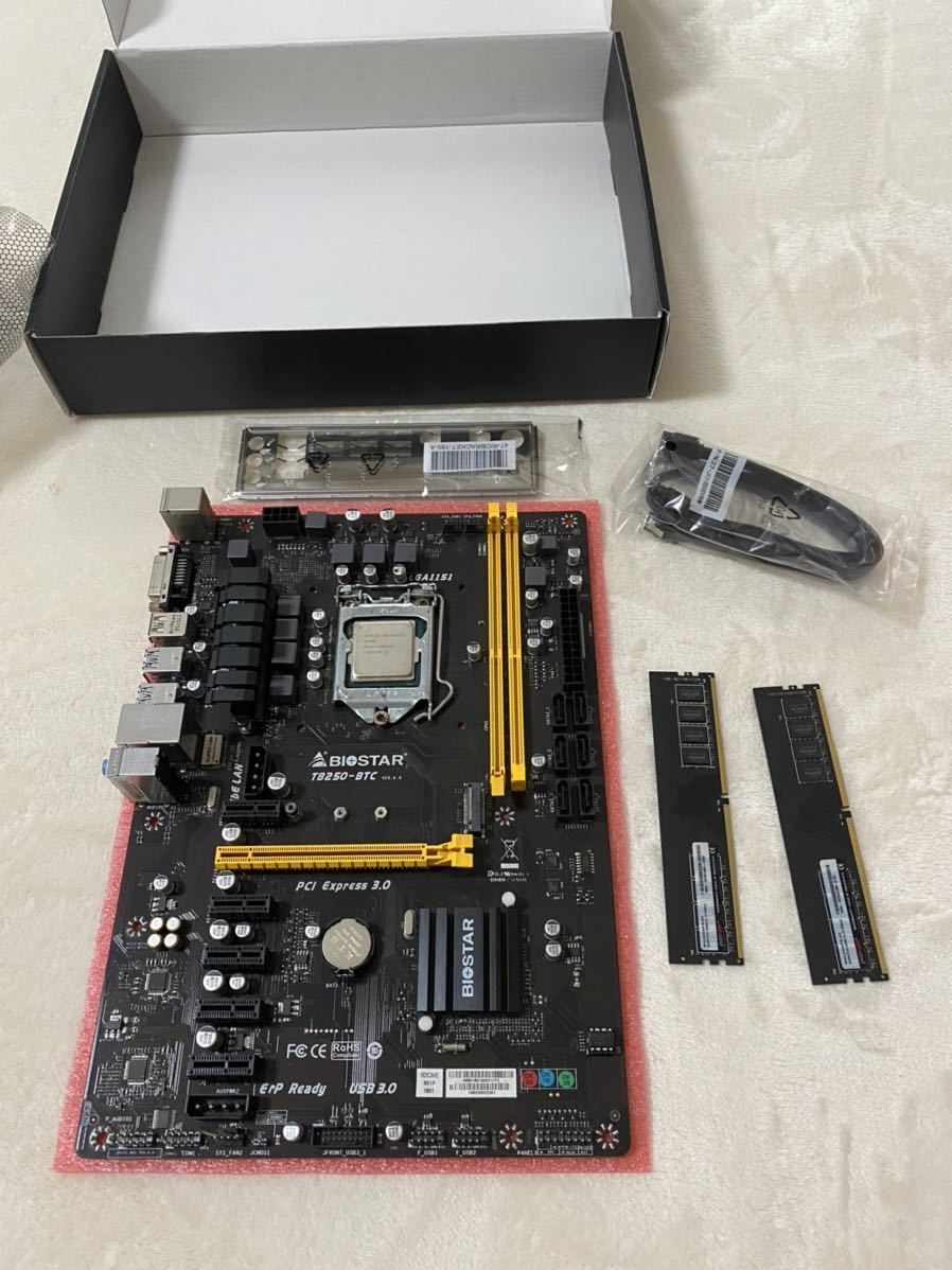 マイニング マザー BIOSTAR TB250 BTC CPU，メモリ付 リグ ビットコイン 仮想通貨 採掘