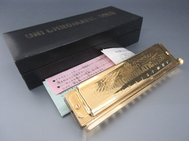 XF605☆希少品! トンボ ユニ・クロマチックハーモニカ ゴールド No