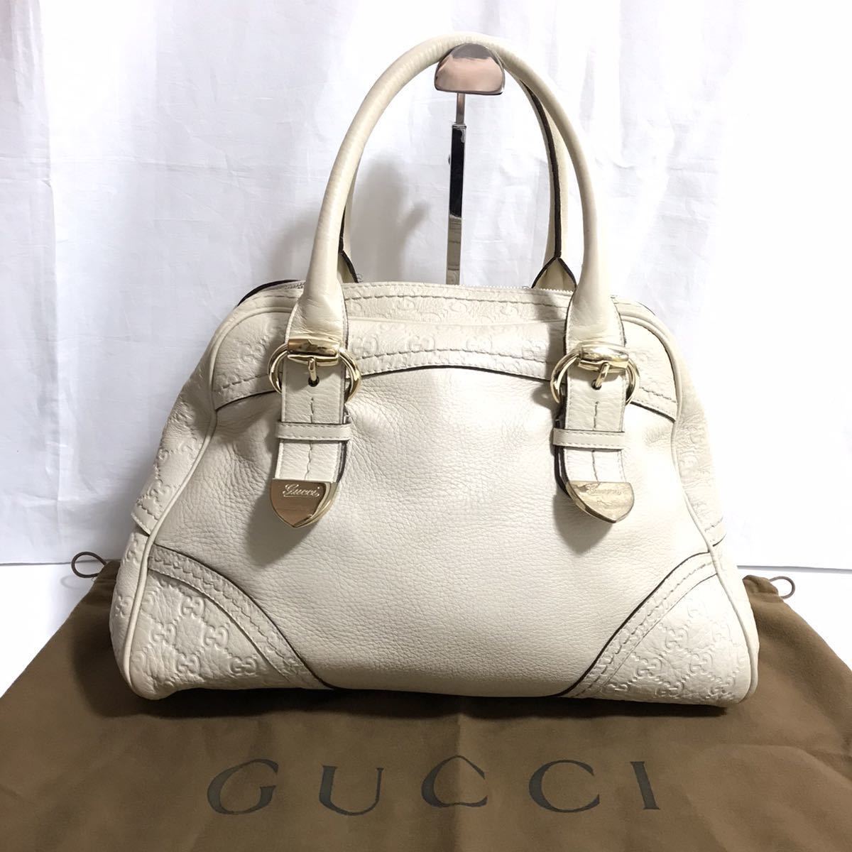 1円○美品○グッチ/GUCCI○ハンドバッグ○シマ/GG柄○リアルレザー 