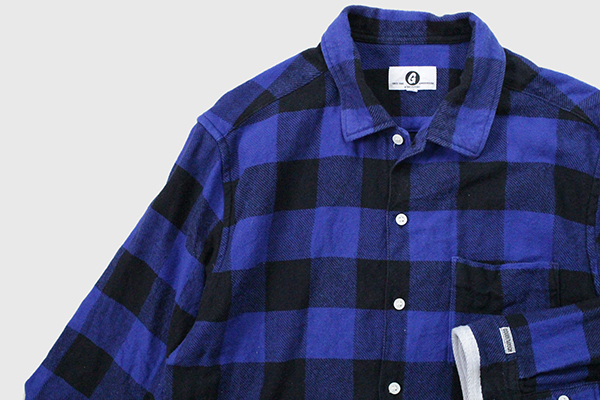 GOODENOUGH ◇バッファローチェック ライン ネルシャツ ブルー Mサイズ 