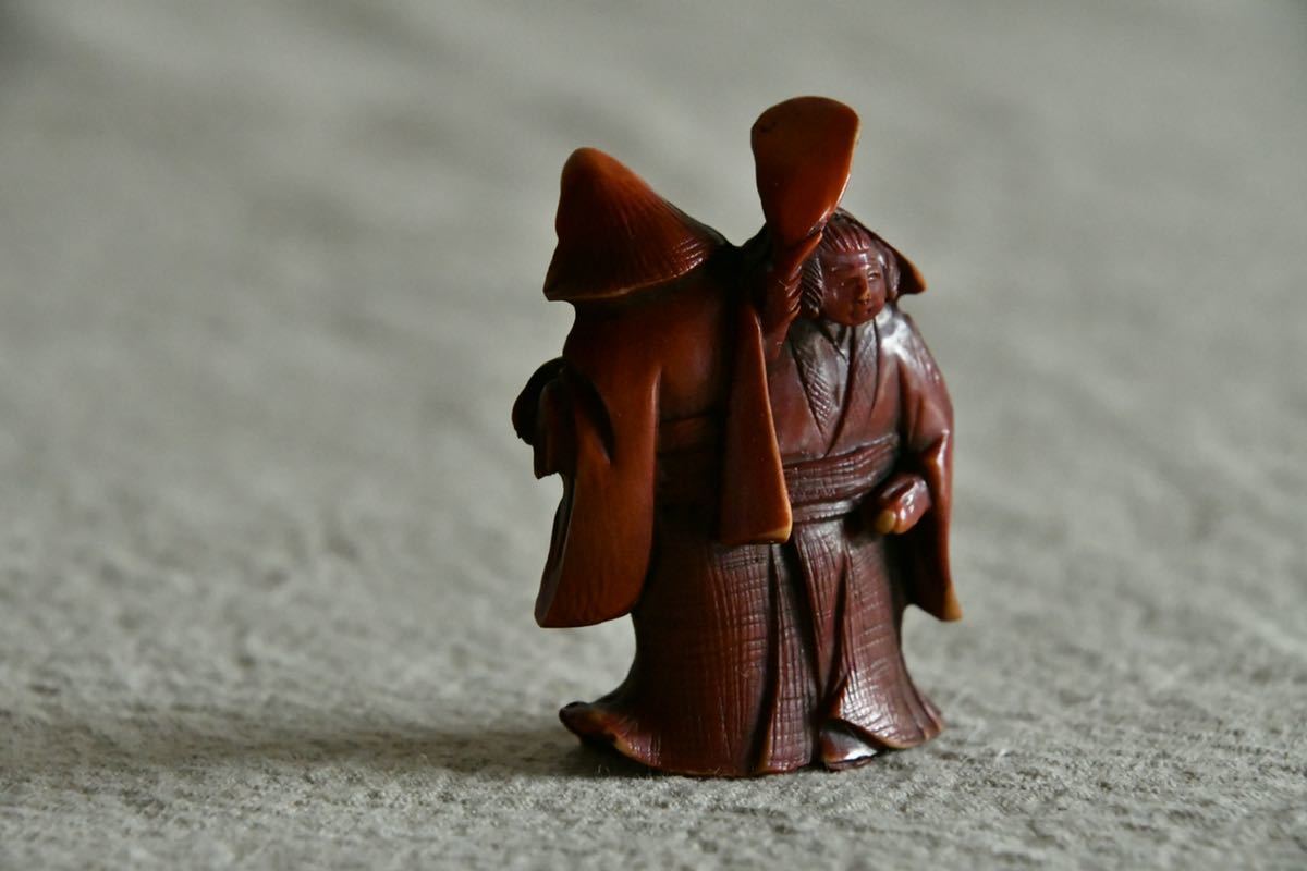 根付(netsuke)】猿の根付木製光一作江戸時代