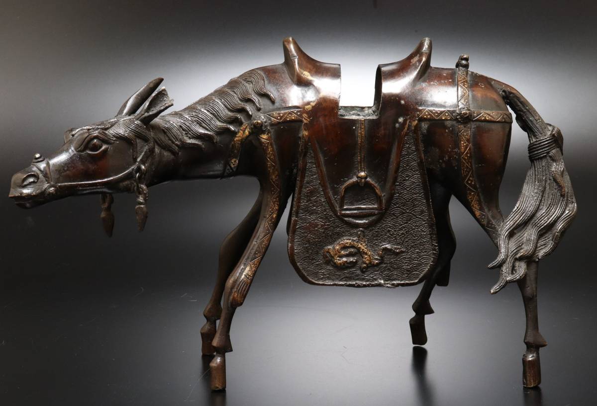 工芸品 1794g☆古銅 銅製 騎馬賢人 老人 のったり 香炉 仏教美術 仏像
