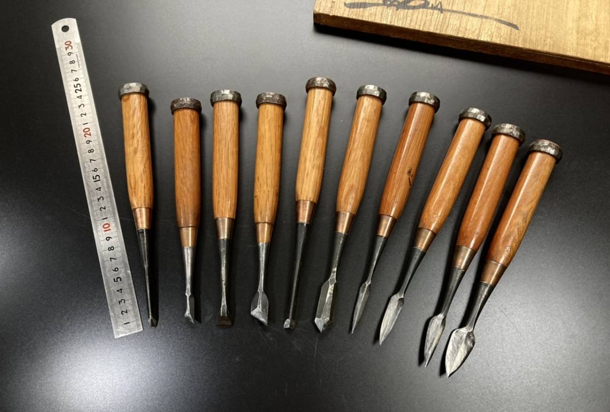 【兎】本職用！鑿　彫刻鑿　10本　助春　在銘（職人彫刻刀丸鑿匠宮大工DIY/棟梁/大工道具/鉋/のみ)_7