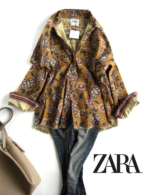 未使用　　Mサイズ～　ザラZARA 刺繍デザインシャツジャケット　花柄　オーバーサイズ　羽織り　送料198円