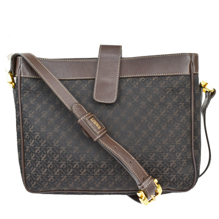【中古】 中美品 ロエベ LOEWE ショルダーバッグ ブラウン キャンバス レザー 68MK321