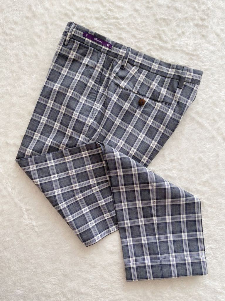PT01 size46 Deluxe ウールスラックス メンズ ウールパンツ チェック
