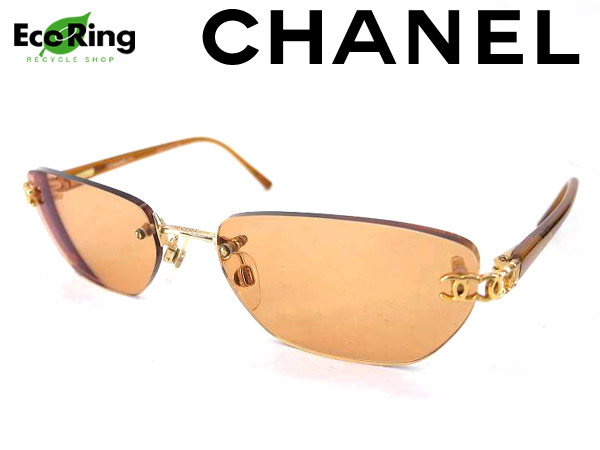 1円 美品 シャネル 2025 縁なしレンズ CC サングラス 茶 AB598