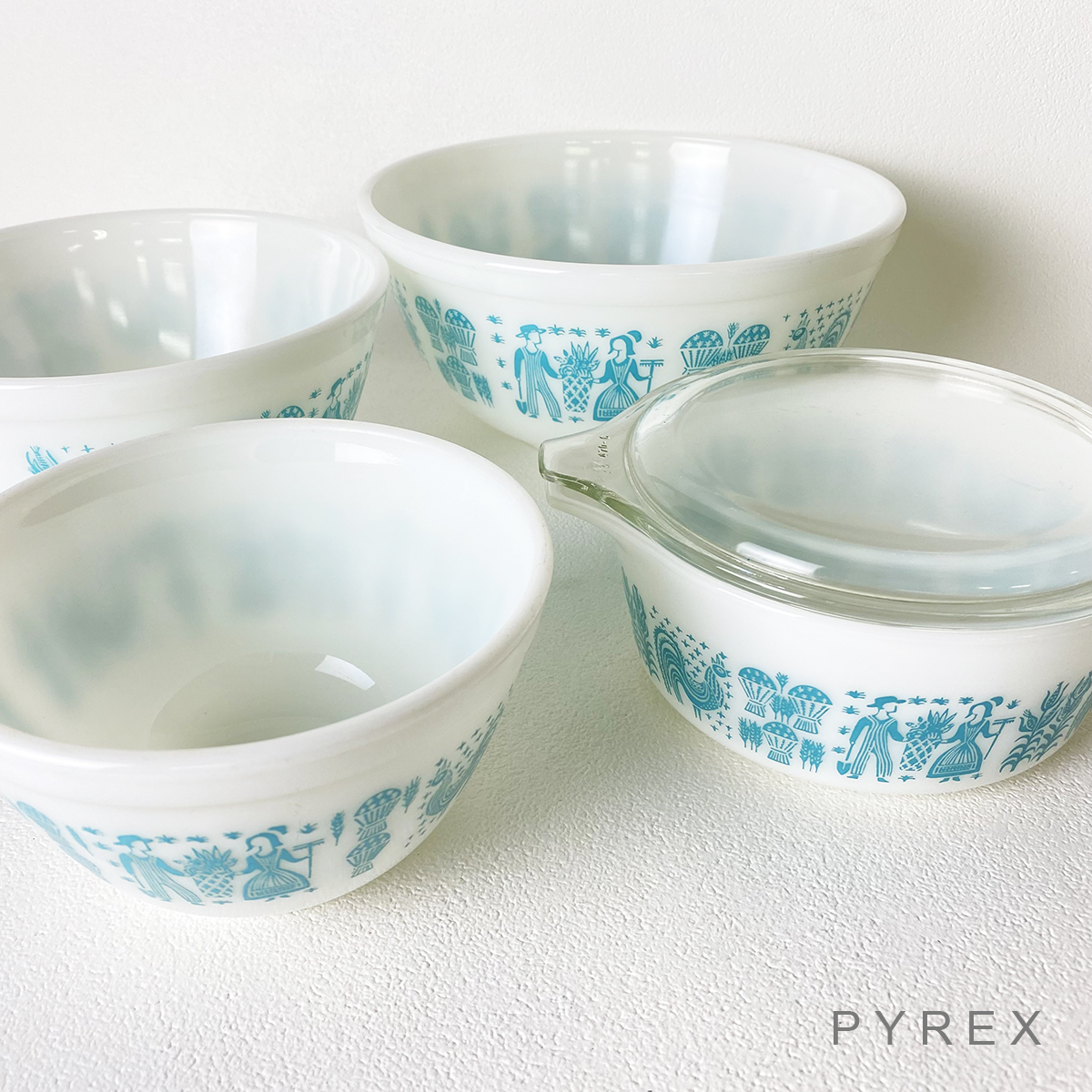 良品 オールド パイレックス PYREX 4点 ラウンド ミキシング ボウル
