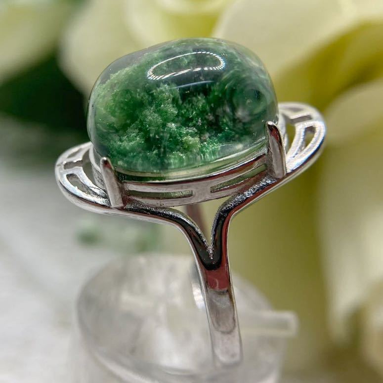 天然石 15号16号 925刻印エスニックインドy Rshop新品 グリーンゴーストファントムクォーツのエレガントリング レディース指輪シルバー 有名人芸能人 グリーンゴーストファントムクォーツのエレガントリング