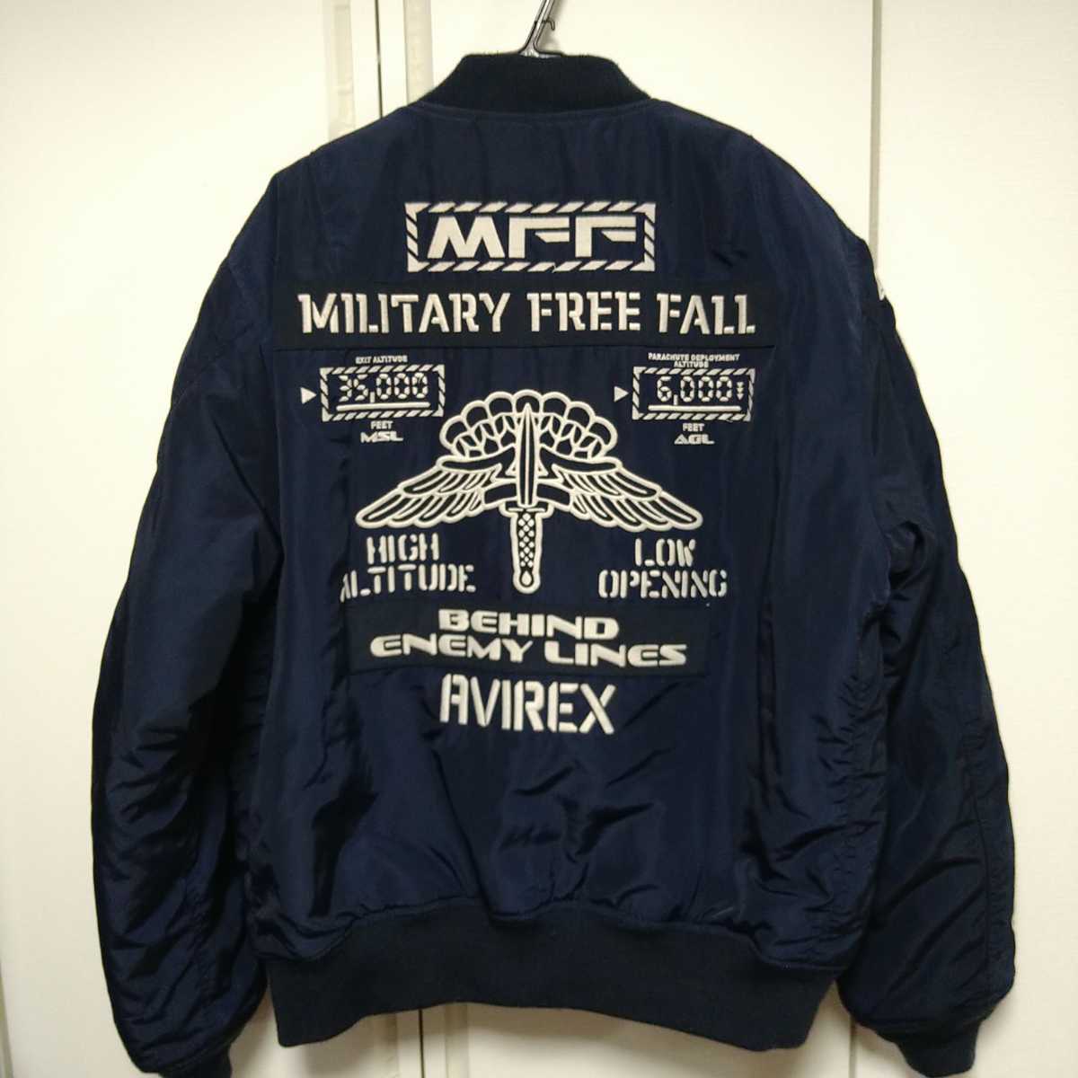 AVIREX/メンズXL/MA-1フライトジャケット/ネイビー/MILITARY FREE FALL/6192165/ARMY米兵陸軍パラシュート部隊/ジャンパー・ブルゾン