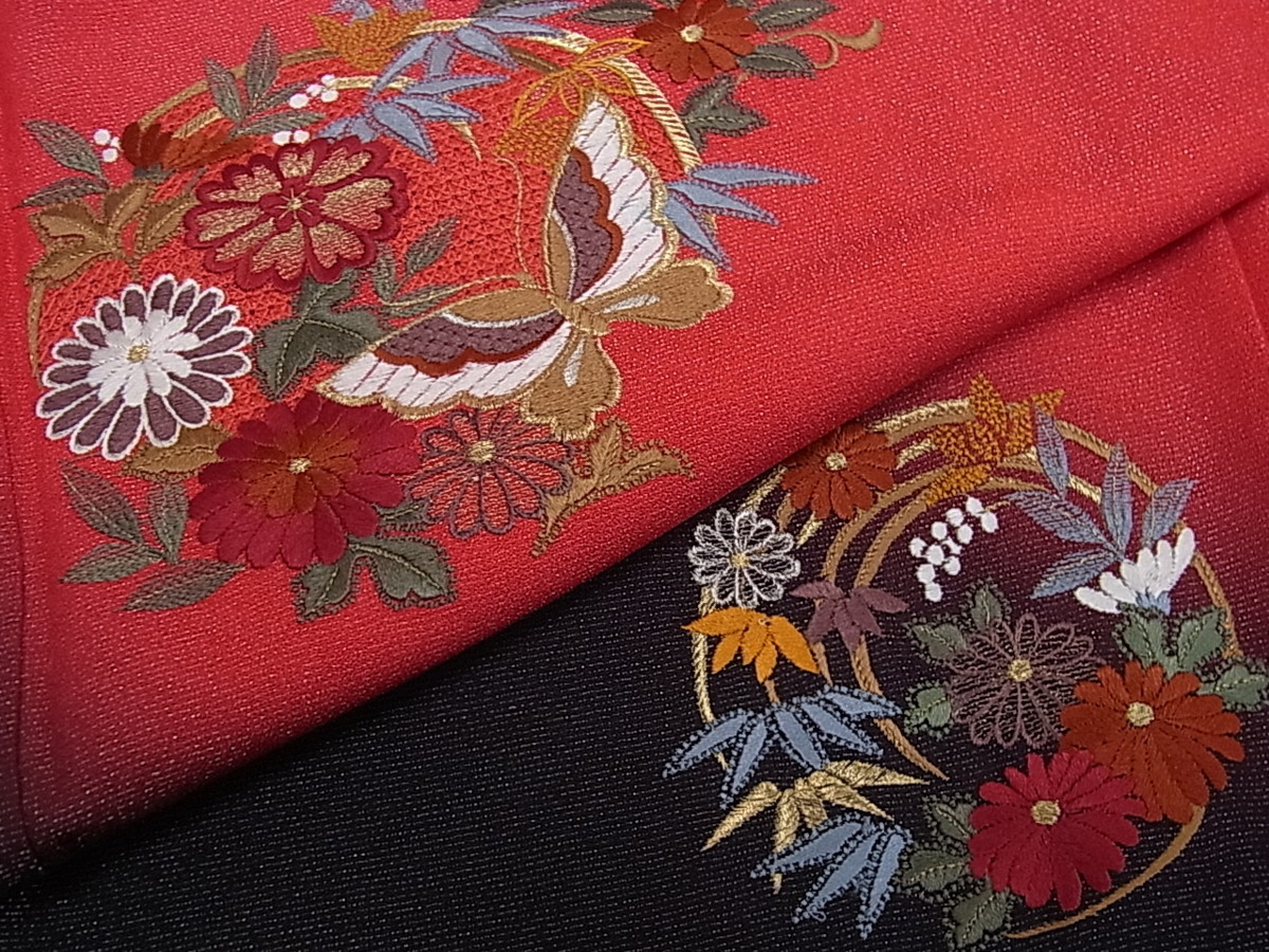平和屋着物○豪華振袖 スワトウ刺繍 正絹 暈し染め 平和屋着物▽