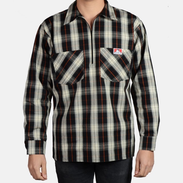Ben Davis Long Sleeve 1/2 Zip Shirts Plaid ベンデイビス ハーフ ジップ ロングスリーブ シャツ チェック USA サイズ L Sleeve Zip Long New With Store