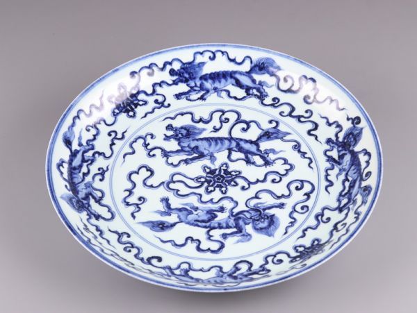中国古玩 唐物 明代 明染付 大明宣徳年製 款 大皿 時代物 極上品 初