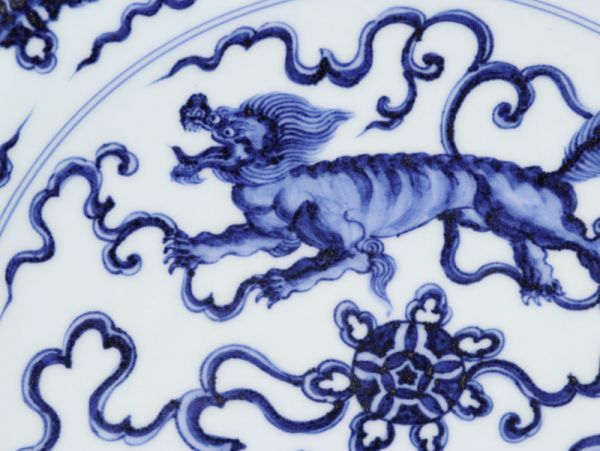 中国古玩 唐物 明代 明染付 大明宣徳年製 款 大皿 時代物 極上品 初
