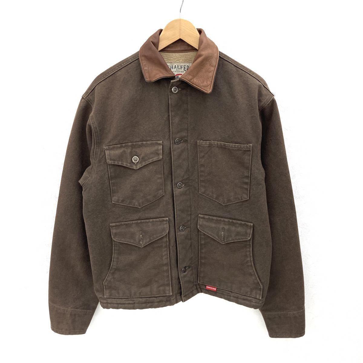 超激得，セール SCHAEFER シェーファー Vintage Brush Jacket カバーオール ワークジャケット カウボーイ デニム キャンバス レザー ボア フリース USA製(Mサイズ)｜売買されたオークション情報、yahooの商品情報をア Mサイズ