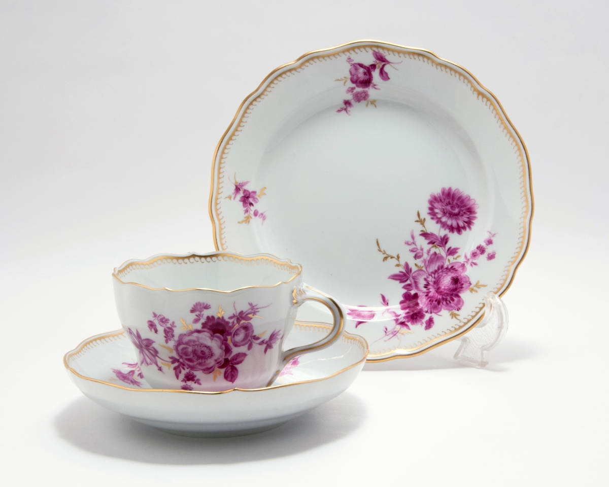マイセン 金彩 カマイユ 花のブーケ文 パープル色 カンテ MEISSEN 工芸