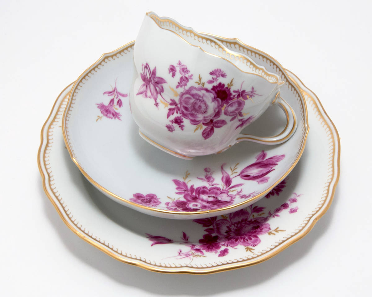 マイセン 金彩 カマイユ 花のブーケ文 パープル色 カンテ MEISSEN 工芸