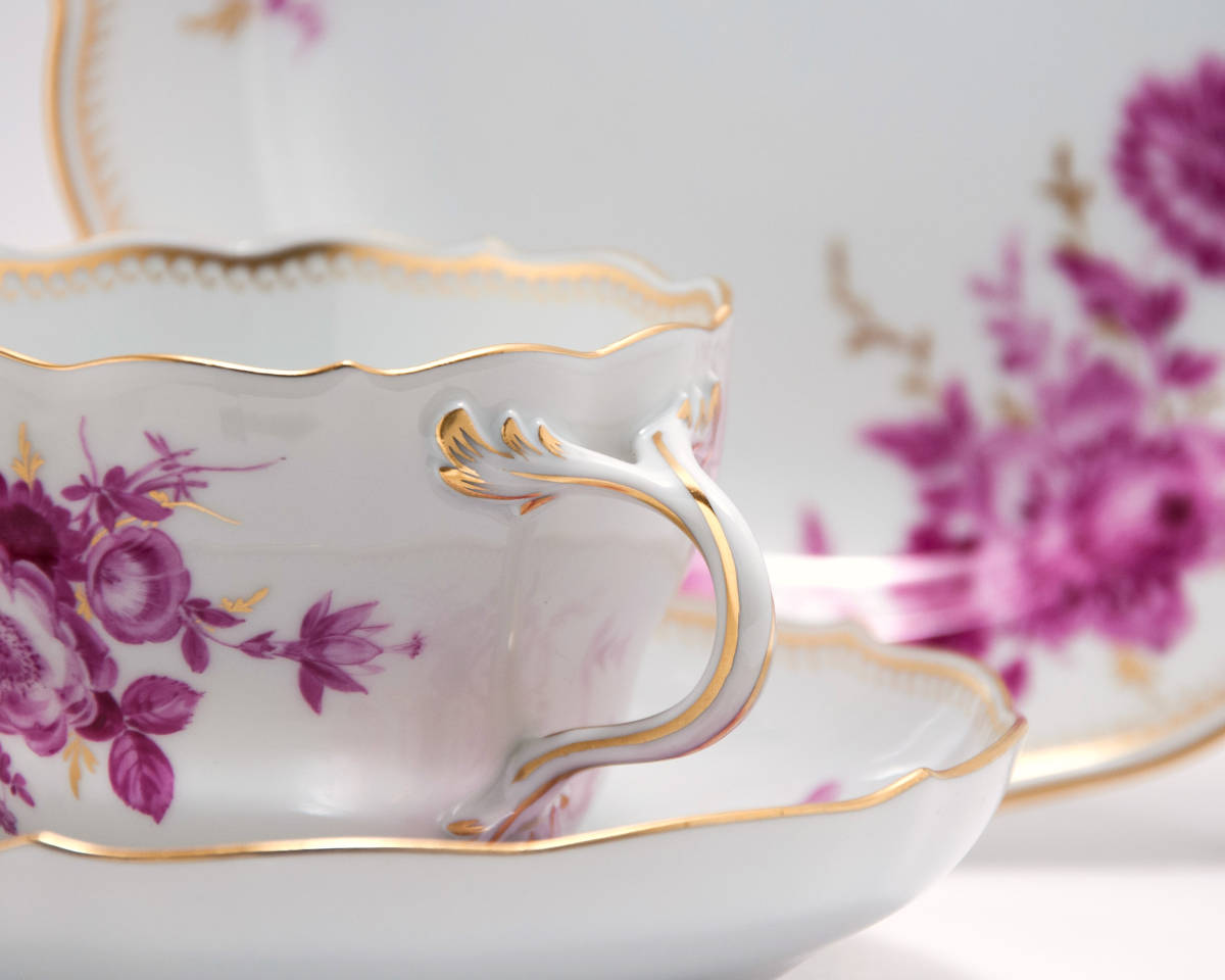 マイセン 金彩 カマイユ 花のブーケ文 パープル色 カンテ MEISSEN 工芸
