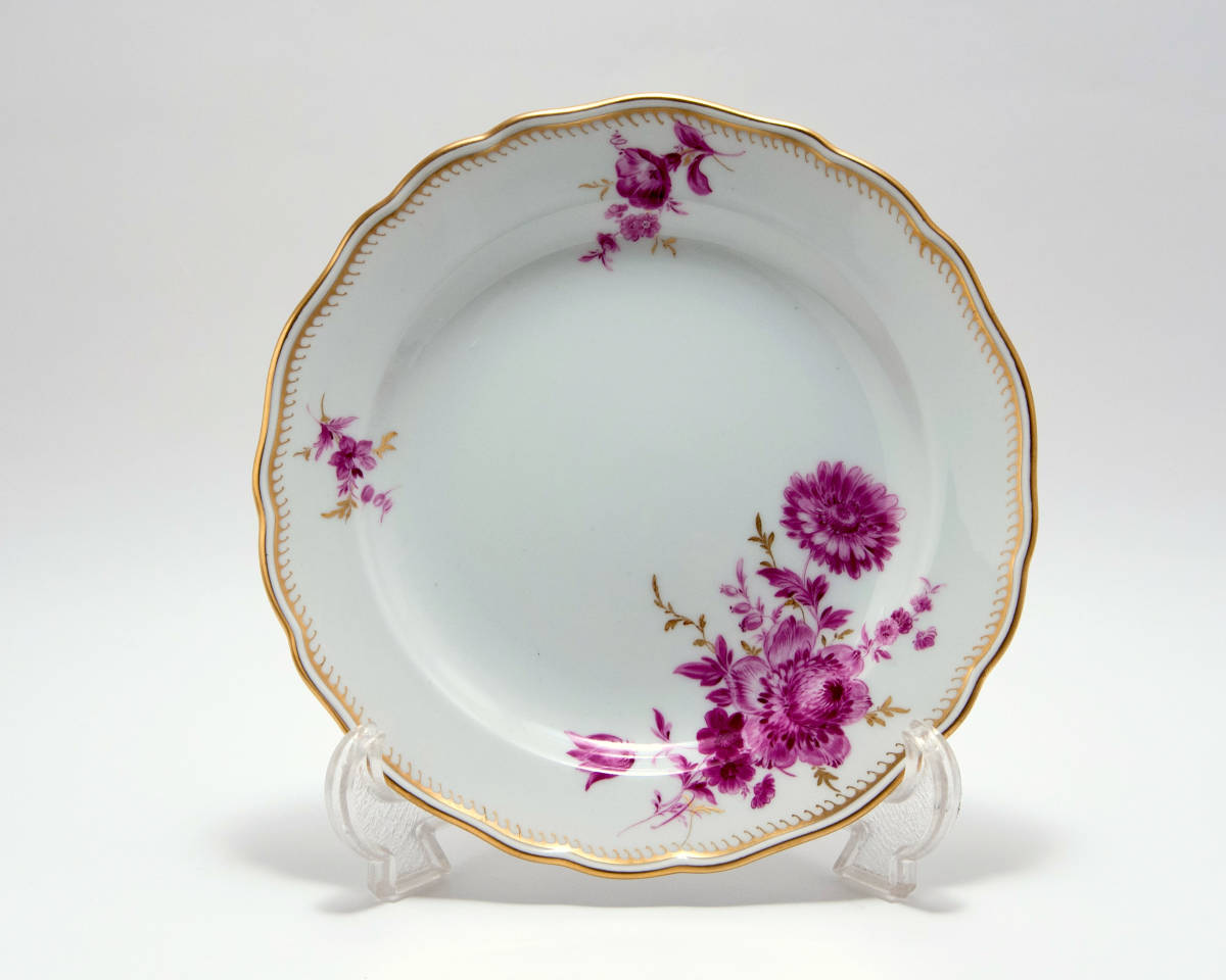 マイセン 金彩 カマイユ 花のブーケ文 パープル色 カンテ MEISSEN 工芸