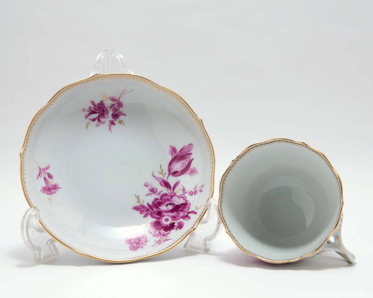 マイセン 金彩 カマイユ 花のブーケ文 パープル色 カンテ MEISSEN 工芸
