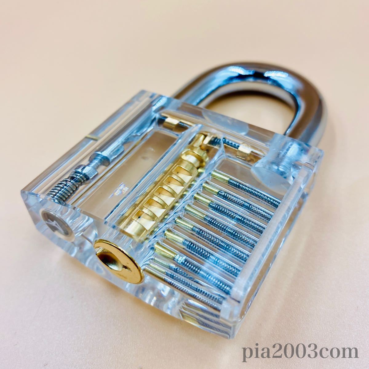 3点セット スケルトン 鍵 クリア南京錠 内部が見える タンブラー 透明 ピッキングツール対策 鍵師 工具 防犯 鍵開け 解錠練習 スペアキー_2