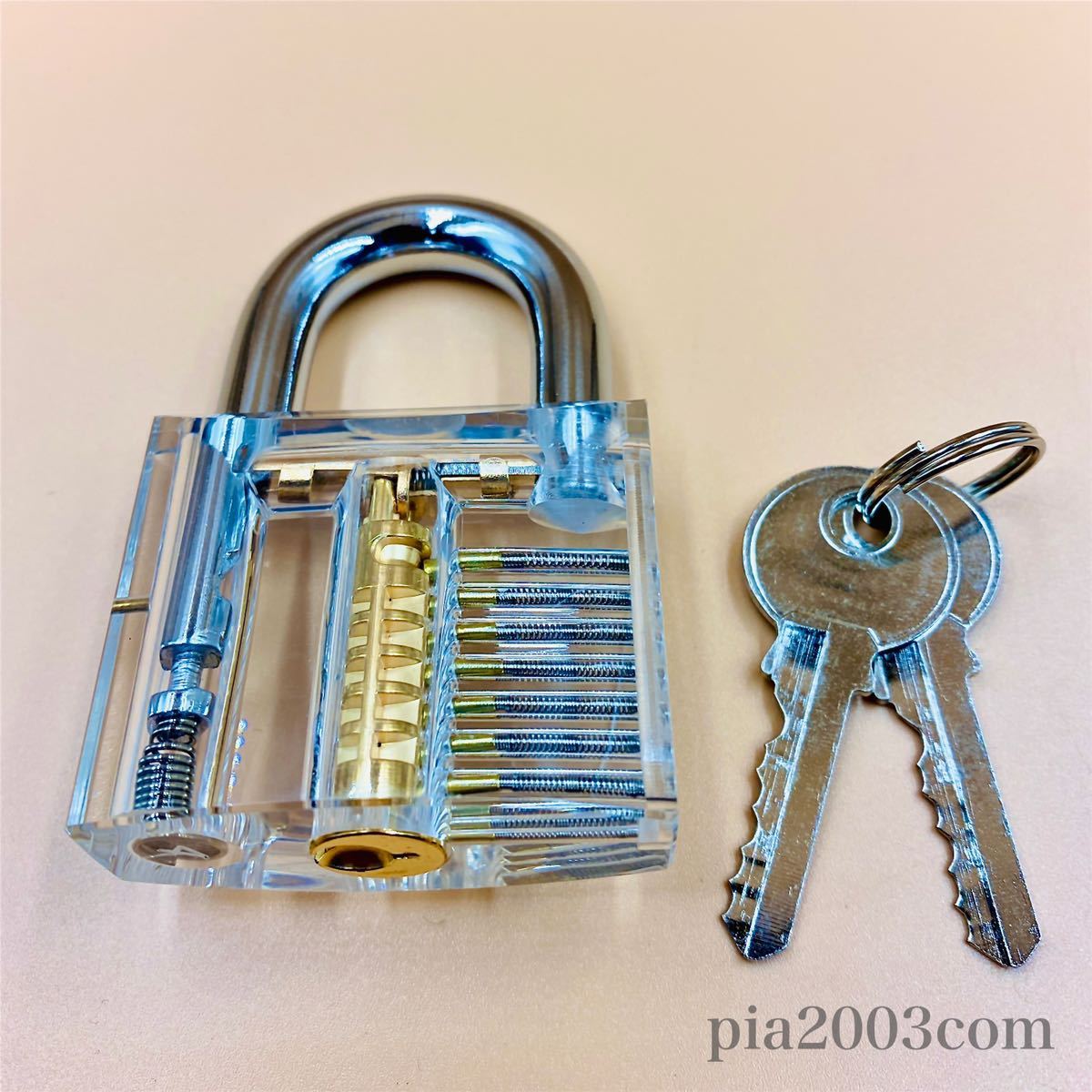 3点セット スケルトン 鍵 クリア南京錠 内部が見える タンブラー 透明 ピッキングツール対策 鍵師 工具 防犯 鍵開け 解錠練習 スペアキー_3