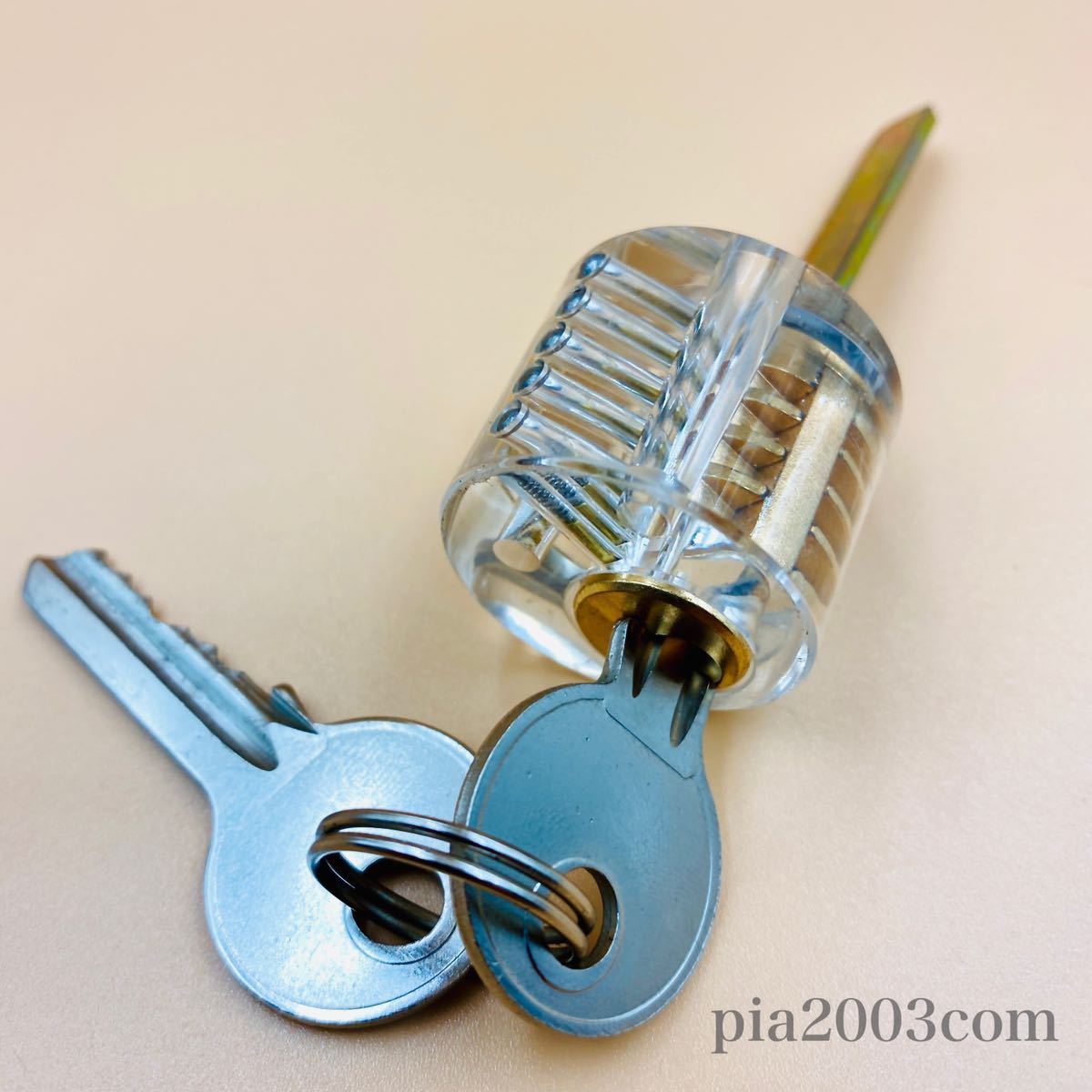 3点セット スケルトン 鍵 クリア南京錠 内部が見える タンブラー 透明 ピッキングツール対策 鍵師 工具 防犯 鍵開け 解錠練習 スペアキー_7