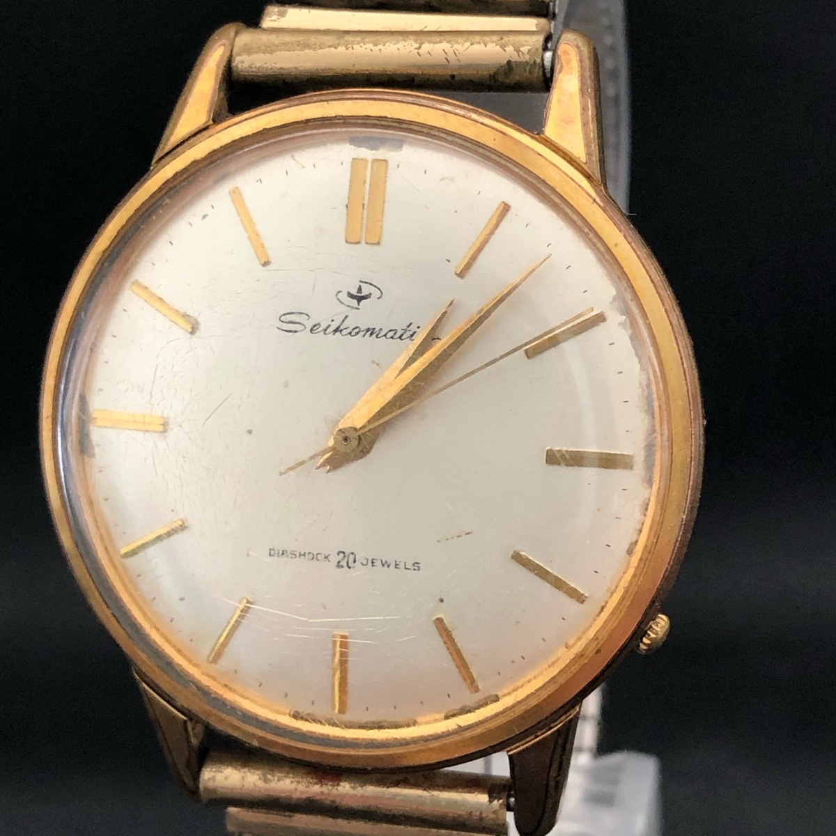 SEIKO セイコー ダイアショック AT 社外ベルト ゴールドカラー 腕時計 