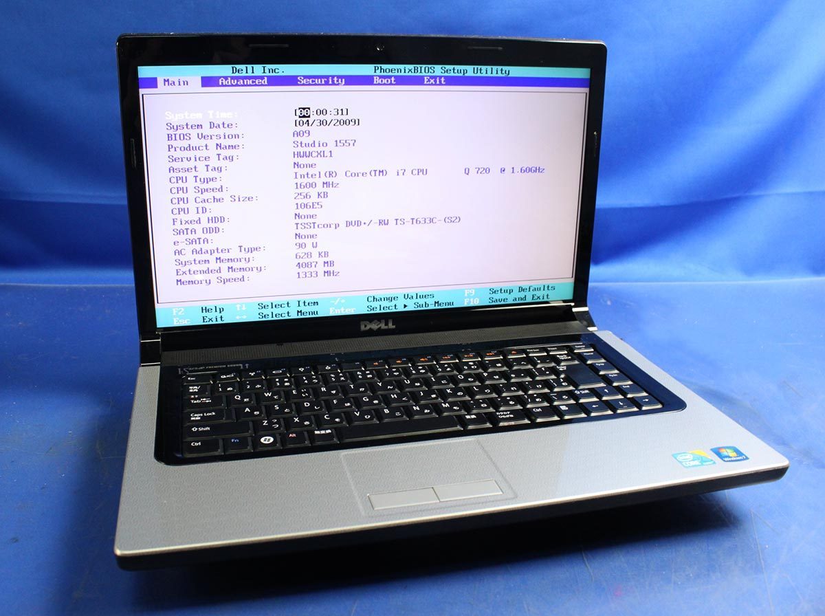 OS無し Dell Studio 1557/Core i7-Q720/メモリ4GB/HDD無/PP39L/15.6型