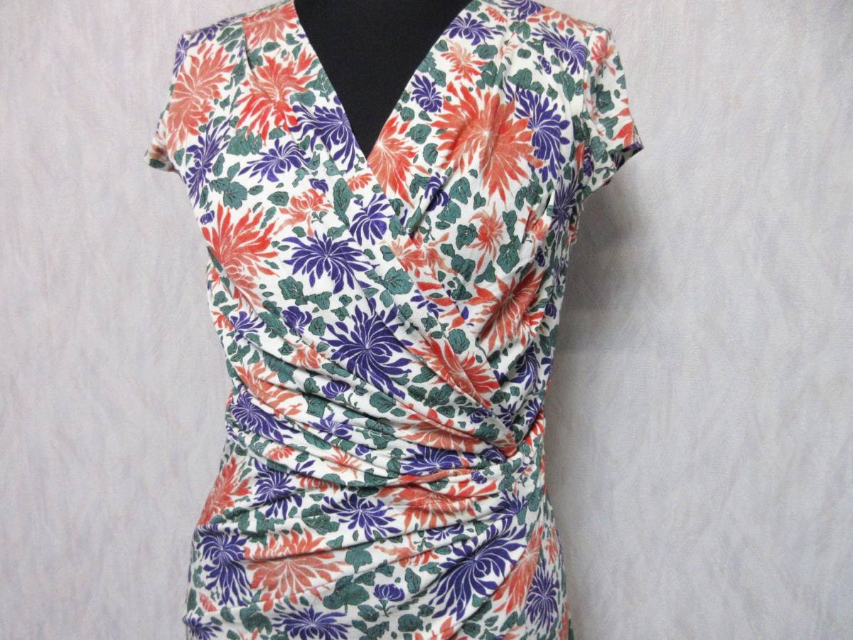kayMe ケイミー 花柄 半袖 ひざ丈ワンピース 7 ストレッチジャージー