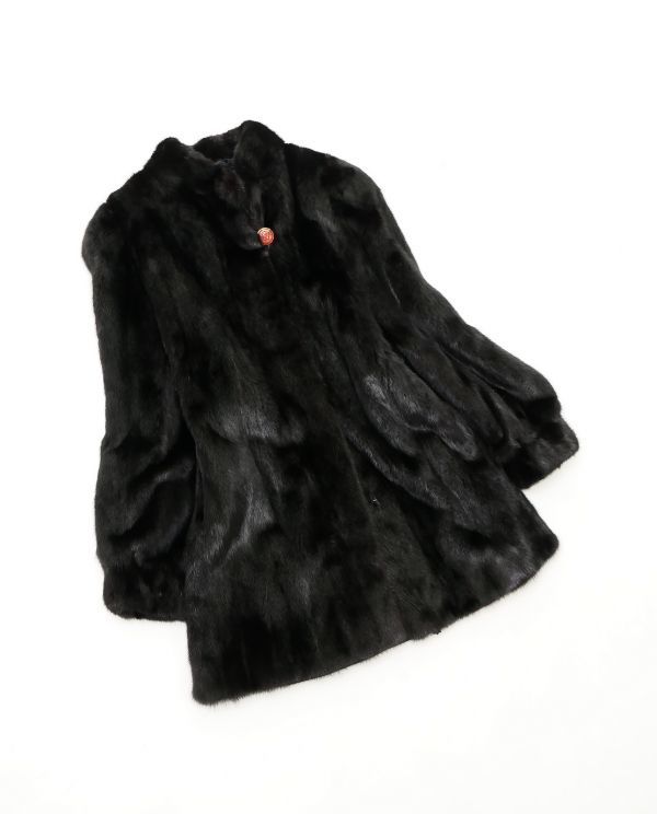 GI0240□最高級毛皮□ブラックミンク/MINK*リアルファー*セミロング丈