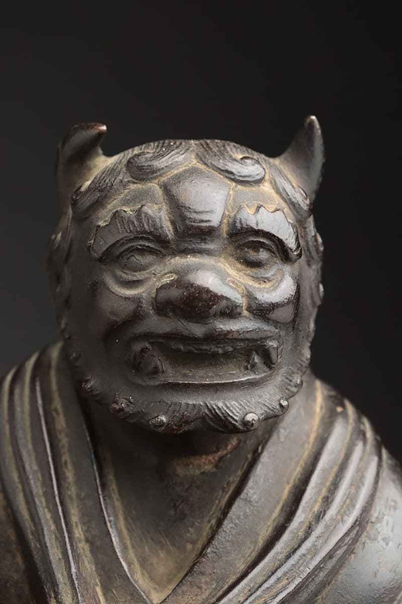 古佛像，時代物，在銘，古銅製 CV793 時代物 古唐銅 鬼念仏像/置物 高23.2cm 重2.8kg 木