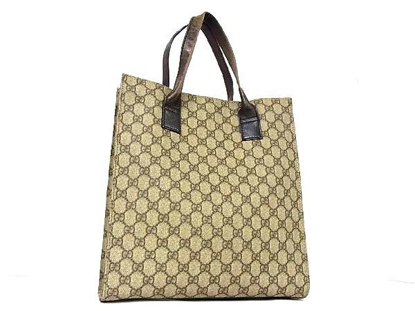 1円 GUCCI グッチ 91249 002404 PVC×レザー GG柄 ゴールド金具 ハンドバッグ トートバッグ ショルダー 手提げかばん ブラウン系 T5389Aオ
