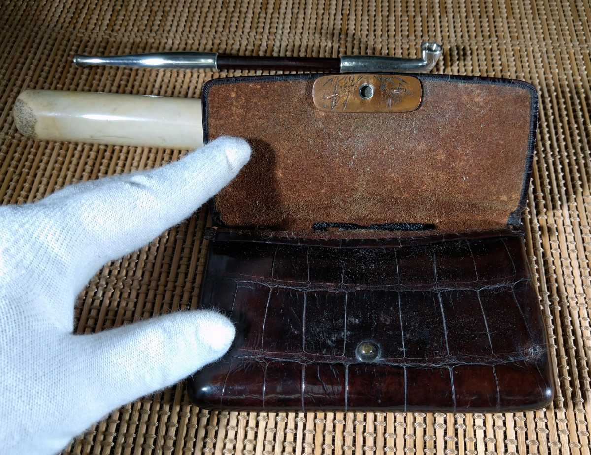 煙草入れ 時代物 提物 竹製 煙管 鹿角 大きめの虎の留具 キセル 喫煙具