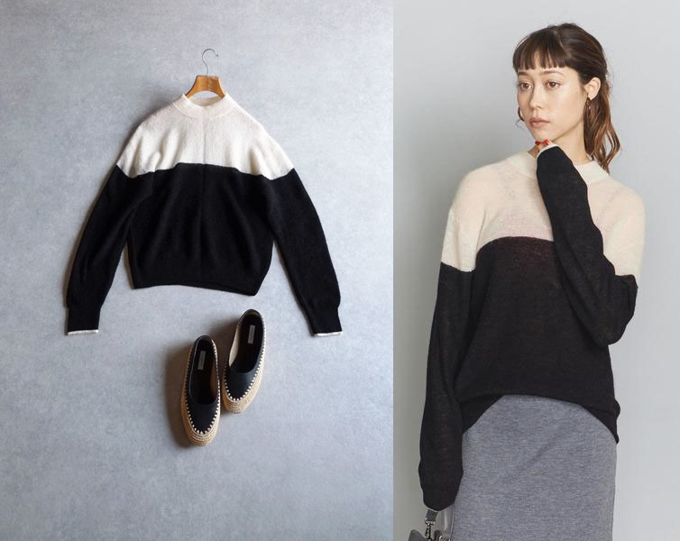 B&Y ユナイテッドアローズ モヘヤ混ふわふわ2トーンのニット ブラック 