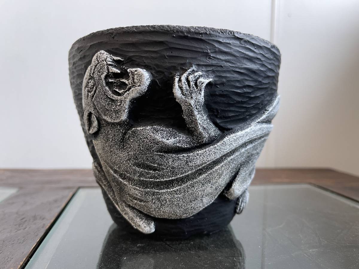 未使用 関口貴仁 × 鶴仙園 クレバス 陶器鉢 植木鉢 ブラック/raw life