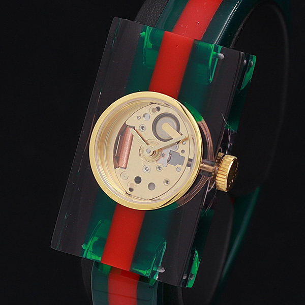 ヴィンテージ ウェブ 稼働 GUCCI 腕時計 トリコロール シェル文字
